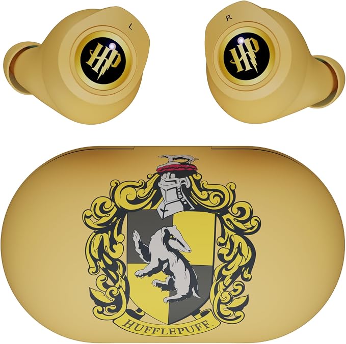 iJoy Harry Potter Hufflepuff Wireless Bluetooth Earbuds with Charging Case, Built-in Mic, 30 Hr Playtime, Officially Licensed | Harry Potter Gifts for Women, Men, Teens, Kids & All Fans of Hufflepuff