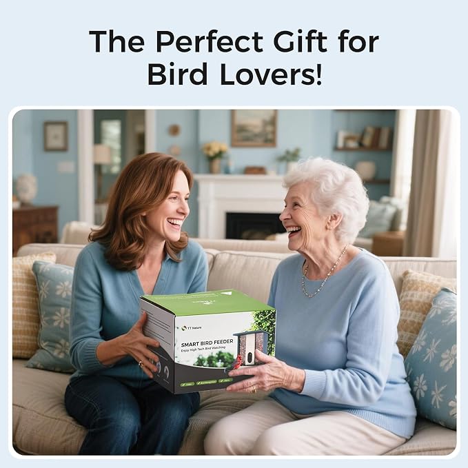 TT Nature Recycled Plastic Smart Bird Feeder with Camera, Solar Powered, AI Identifies 10,000+ Birds Species, Auto Capture 2K Videos & Instant Alerts, Ideal Gift for Family and Lover
