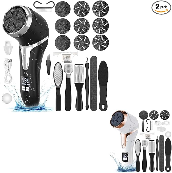 Electric Callus Remover for Feet (with Dander Vacuum), Portable Pedicure Kit Foot File Callus Remover, Rechargeable Waterproof Foot File for Foot Care Deadskin Remover with 3Head&LCD Display