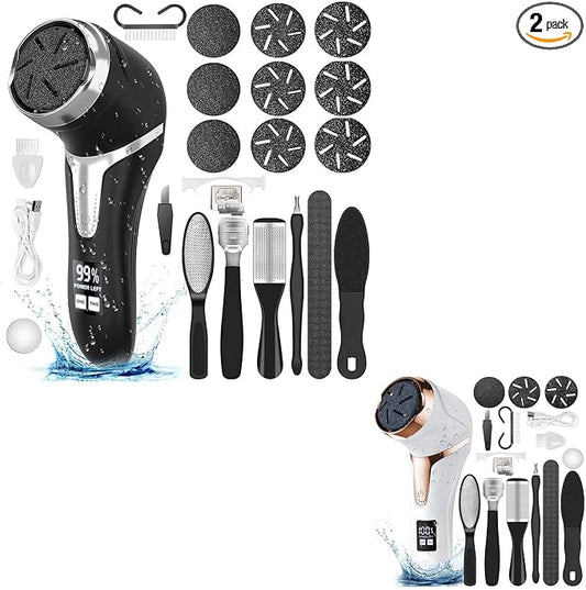 Electric Callus Remover for Feet (with Dander Vacuum), Portable Pedicure Kit Foot File Callus Remover, Rechargeable Waterproof Foot File for Foot Care Deadskin Remover with 3Head&LCD Display