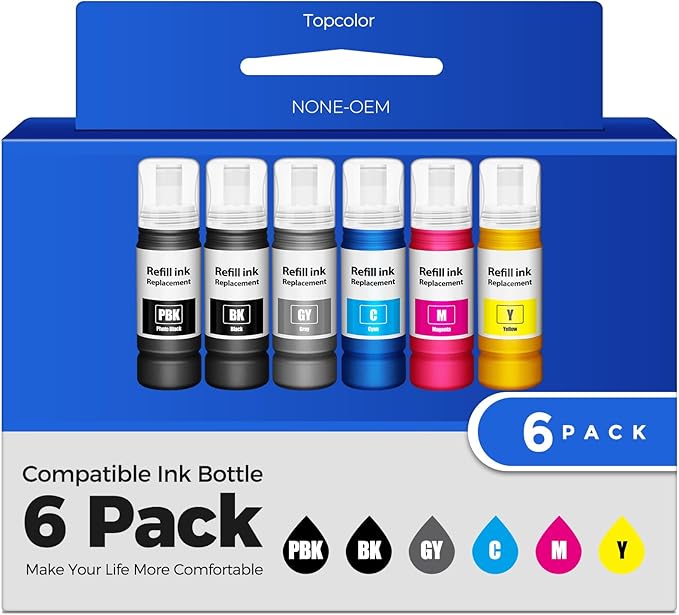 Compatible for EPT552 Ink Bottles 6 Pack ET-8550 ET-8500 Replacement for EPT552 Ink Refill Bottle Work for Photo ET 8550 ET8550 Photo ET 8500 ET8500 8550 8500 Printers (BK PB C M Y GY)