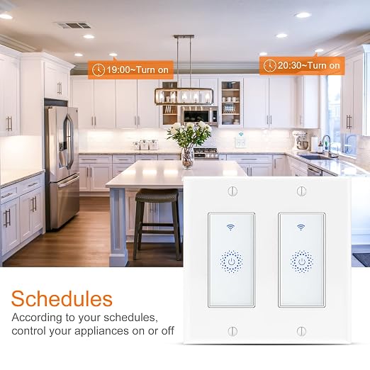 Smart Switch4 Pack, Double Smart Light Switch, Milfra in-Wall WiFi Smart Switch Compatible with Alexa and Google Home, No Hub Required, Neutral Wire Needed,2.4Ghz WiFi only. 4 Pack