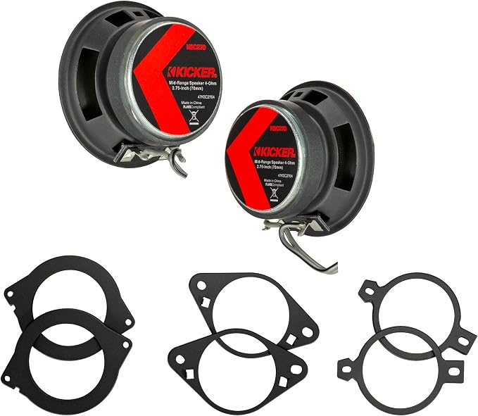 KICKER 47KSC2704 2.75" Mid-Range Speakers, 4ohm with Brackets for Select GM/Chrysler/Subaru/Jeep and Toyota Included