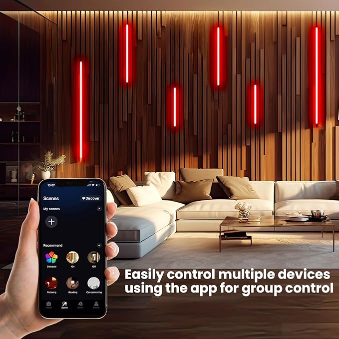 SHUNLEE 6 Pcs RGB Smart Recessed Lighting for Acoustic Panels, WiFi LED Lights for Acoustic Wall Panels Compatible with Alexa, Self-Adhesive Black Aluminum for Wood Slat Wall (2*28+2*16+2*13 in)