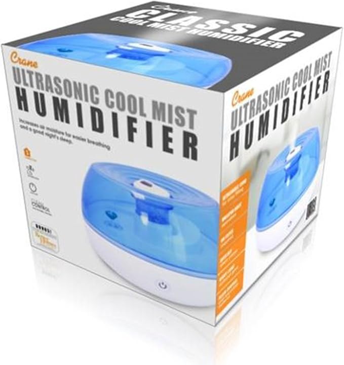 Crane Personal Ultrasonic Cool Mist Travel Humidifier and Vaporizer for Congestion Relief, 360° Adjustable Nozzle, Filter-Free .75 Liter Tank, Blue/White, Office Humidifier