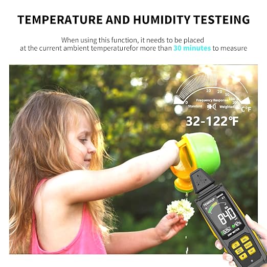 5-in‑1 EMF Detector, Electromagnetic Field Radiation Detector for EF, RF, MF, WiFi,5G Signal, Temperature/Humidity Measurement, Rechargeable EMF Meter for Home, Office, and Paranormal Investigation