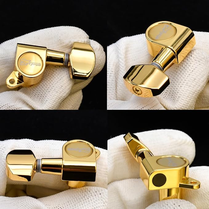 FretJoyB 18:1 Guitar Tuning Pegs 3x3 Standard Guitar Tuners Tuning Keys Replacement for Acoustic or Electric Guitars-Gold(3 Right+3 Left)
