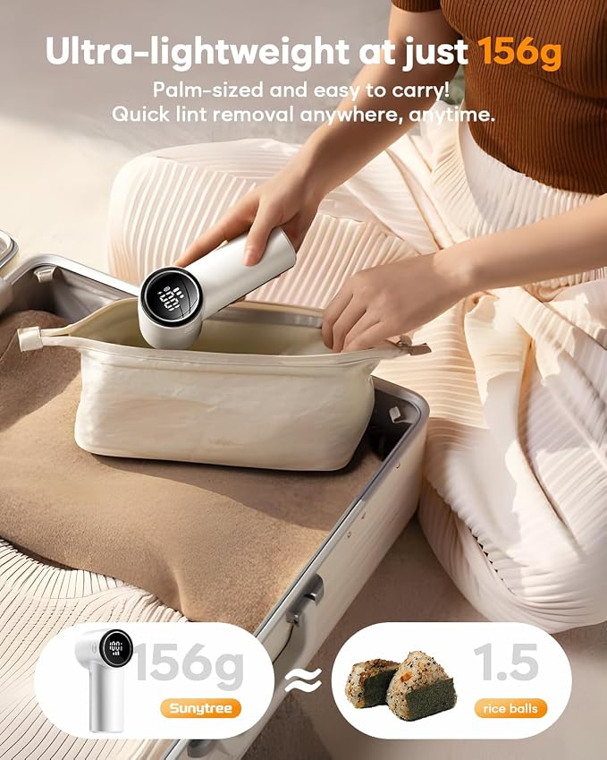 Fabric Shaver, Lint Remover Rechargeable, 6-Blade Lint Remover with LCD Display & 3 Speeds, Portable for Clothes, Sweaters, Couches, Blankets, Includes 3 Replacement Blades, Pearl White