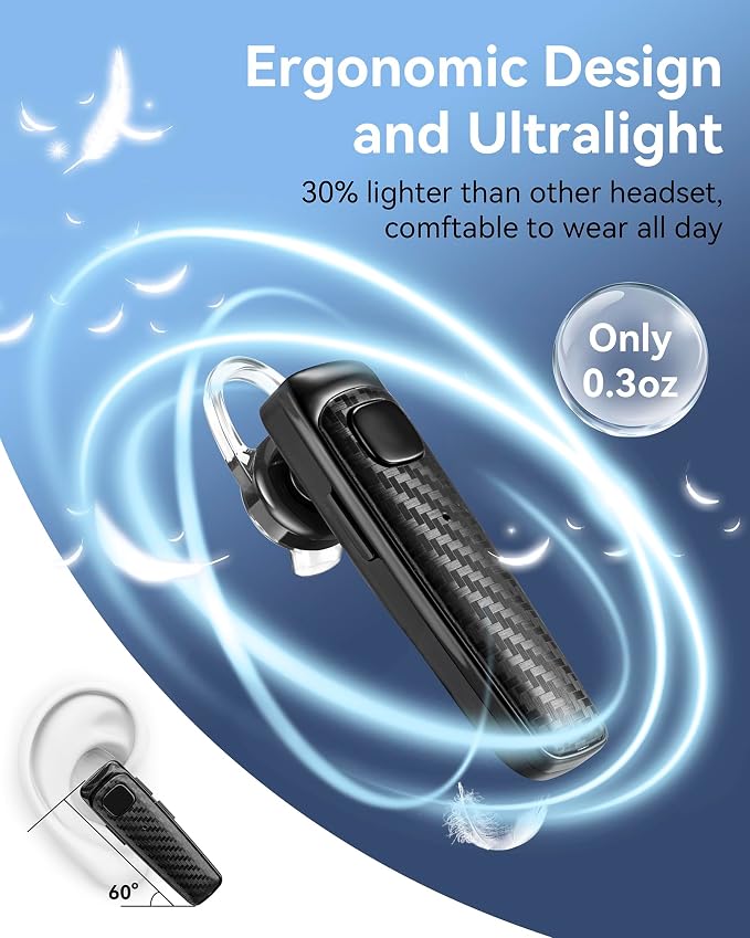 S525 Bluetooth 5.1 Wireless Earpiece, 16Hrs HD Calling, CVC8.0 Noise Cancelling, Hands-Free, Black