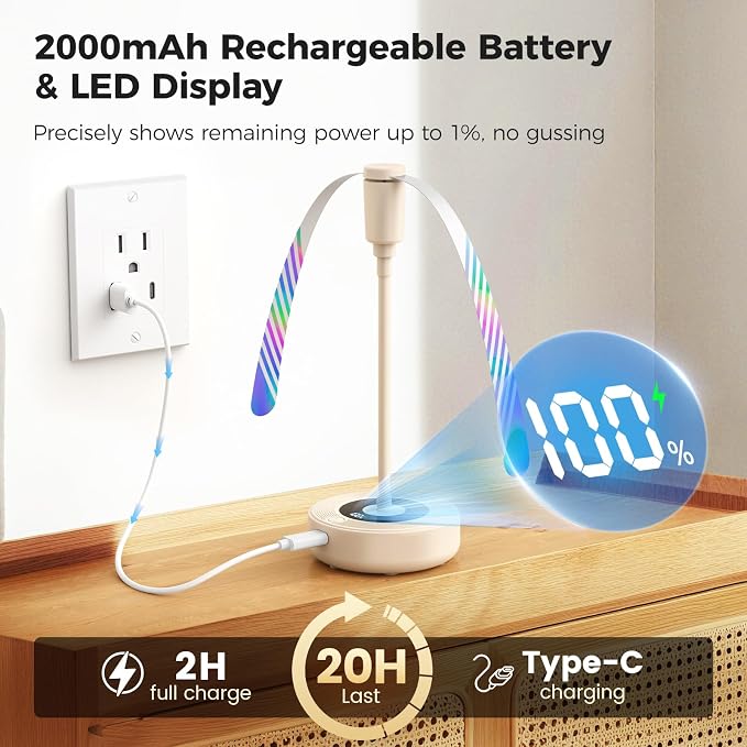 TriPole Fly Fans for Tables, 2000mAh Rechargeable Battery Operated Food Fan Lasts 20 Hrs with LED Display, Portable Fly Table Fan Indoor Outdoor for Picnic, Party, BBQ, Kitchen, Patio, 4 Pack Beige