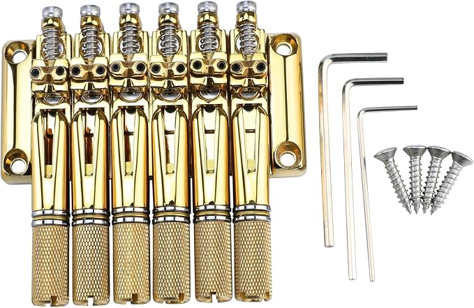 10.5mm Headless Electric Guitar Bridge Gold Headless Bass Guitar Bridge Brass Saddles Zinc Alloy Plate Electric Guitar Bridge 6 String Headless Guitar Bridge Fixed
