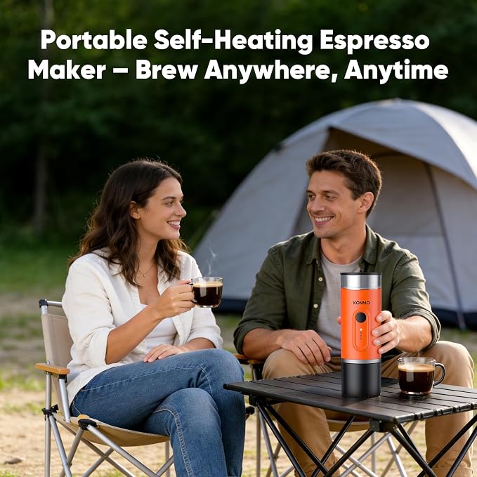 Portable Espresso Machine, Self-Heating, 15 Bar, Type-C Rechargeable, Works with Capsules & Ground Coffee, Coffee Maker for Camping, Hiking, Outdoor Travel, Car RV, Business Trips