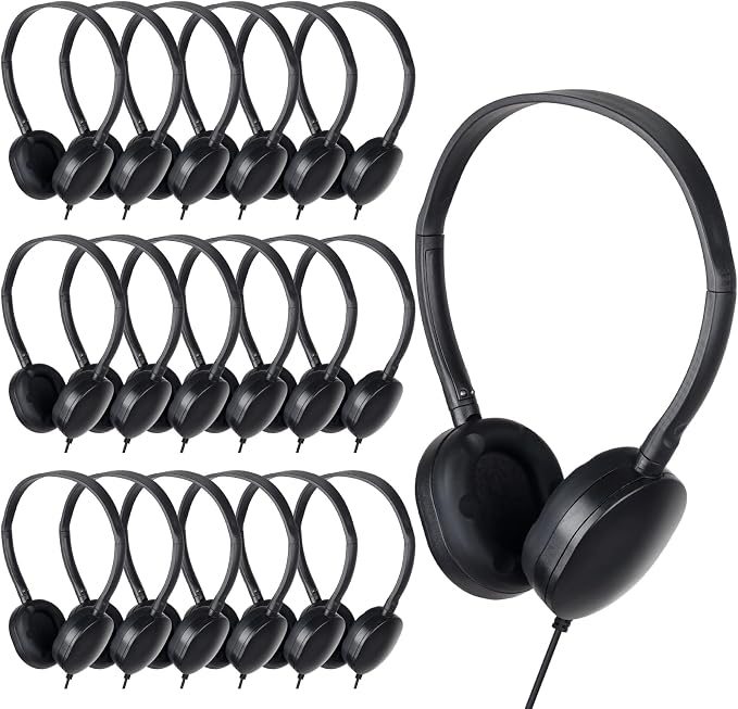 Headphones Bulk 24 Pack for Classroom School,Wholesale Earphones Class Set for Students Teens, Adult Group Learning, Computer Lab, Library, Online Lesson and Testing (Black)