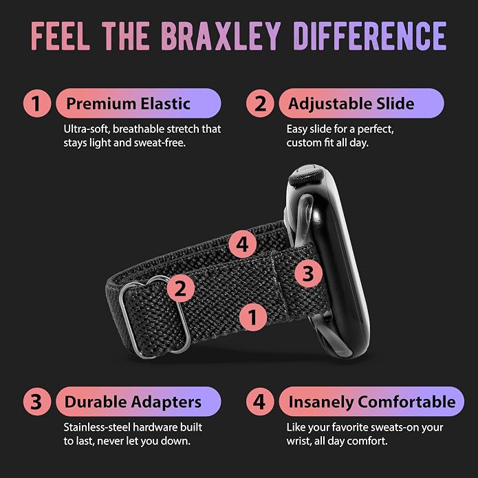 Braxley Bands for Apple Watches - Stretchy and Washable - Adjustable with Apple Watch Bands for Women & Men - Compatible with Apple Watch Series SE Ultra 9 8 7 6 5 4 3 2 1