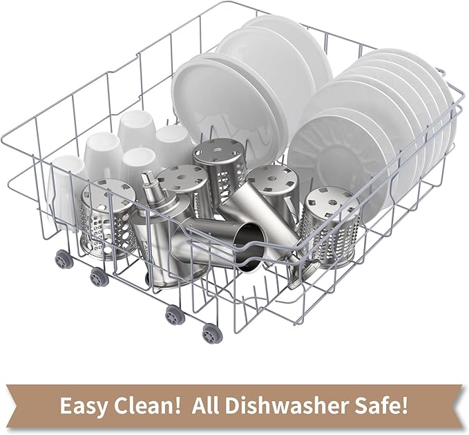 Stainless Steel Slicer Shredder Attachment for KitchenAid Stand Mixer, Cheese Grater Attachment for KitchenAid with 5 Blades, Dishwasher Safe