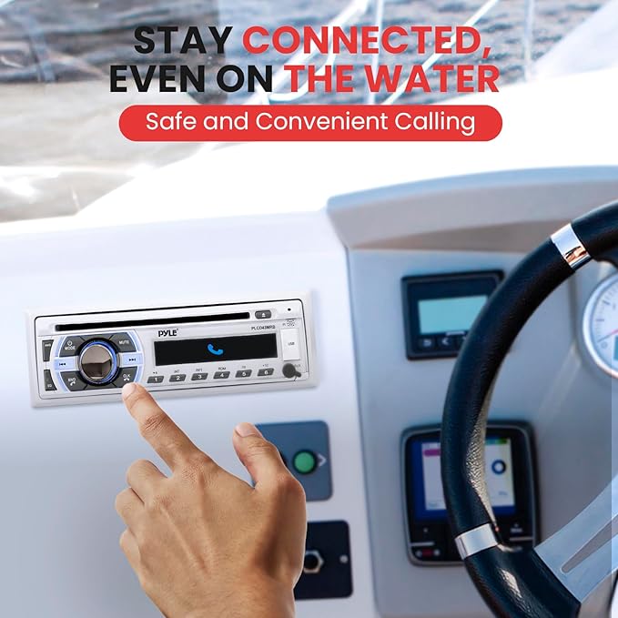 Boat Bluetooth Marine Stereo Receiver - Marine Head Unit Din Single Stereo Speaker Receiver - Wireless Music Streaming/Hands-Free Calling/CD Player/MP3/USB/Aux/ Marine AM FM Radio - Pyle PLCD43MRB