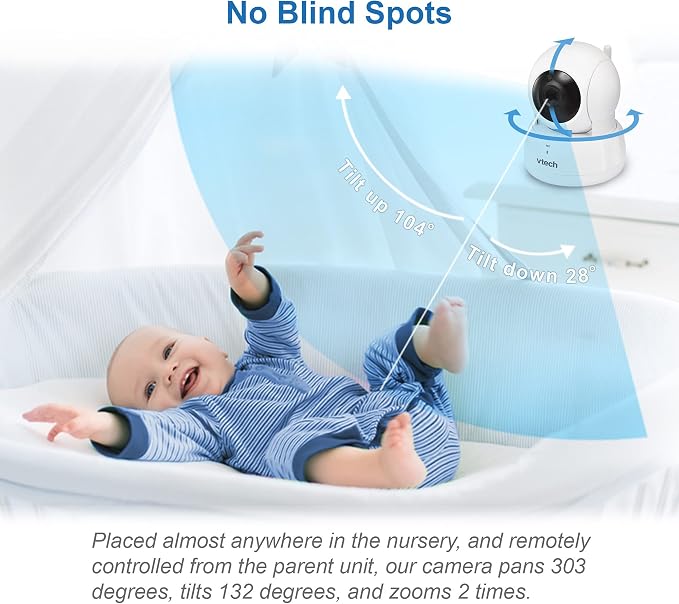 VTech Baby Monitor, No WiFi Secure Transmission – 19-Hour Battery, 2.8" Screen, Pan Tilt Zoom, Night Vision, 1000ft Range, Temperature Sensor, 2-Way Talk | VM923