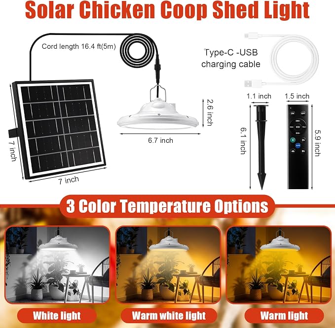 2 Set Solar Fan for Chicken Coop with Shed Light, 25W Panel Dual Exhaust Vent Kit, Waterproof 12V Solar Powered Ventilation System with Timer for Greenhouse, Pet House