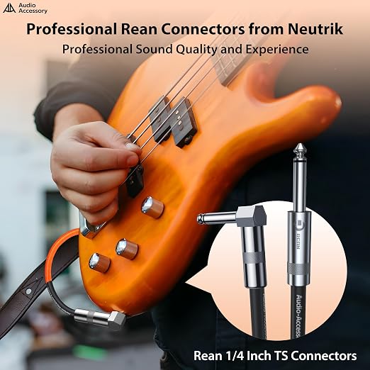 AA AUDIO ACCESSORY Right Angle Guitar Cable 25ft, Nylon Braided Kevlar-Reinforced, 20AWG 99.99% OFC 1/4 Instrument Cable, Dual Shielded Amp Cord for Fender Electric Guitar, Neon Orange
