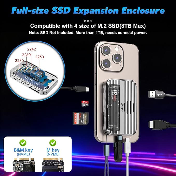 10gbps Magnetic Docking Station, USB C Hub with NVMe M.2 SSD Enclosure for iPhone 17/16/15 Pro/Pro Max/Plus with Cooling Fan, Support SSD Size 2230/2242/2260/2280 B+M M-Key