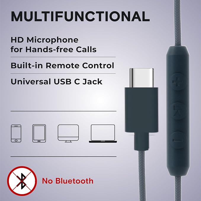 ARTIX USB C Headphones Wired for Kids & Adults with Mic & Volume Control, Type C Wired Headphones for iPhone 17, 16, 15, Samsung, Android - USBC Teens Corded Head Phones for Laptop, Computer, Tablet