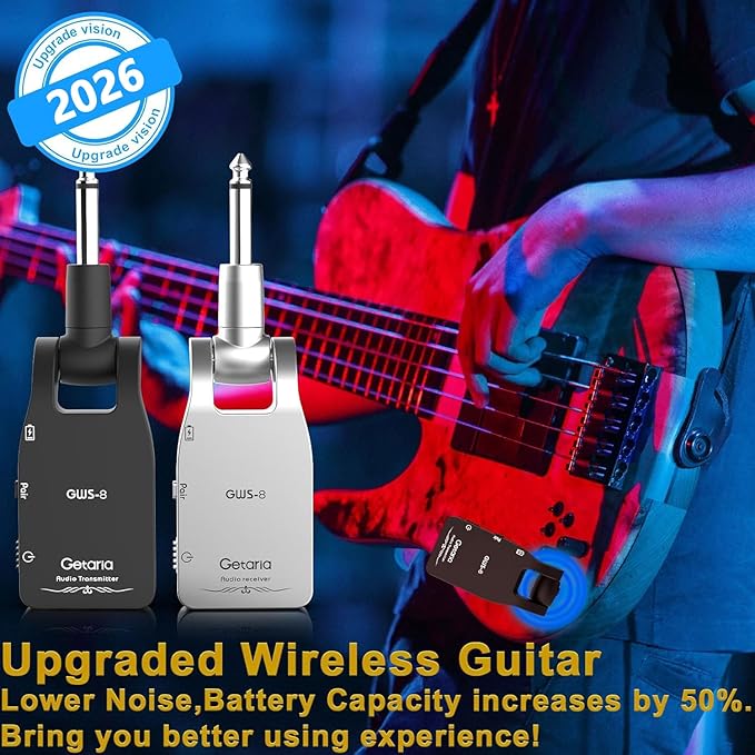 Upgrade 2.4GHZ Wireless Guitar System Built-in Rechargeable Lithium Battery Wireless Guitar Transmitter Receiver for Electric Guitar Bass
