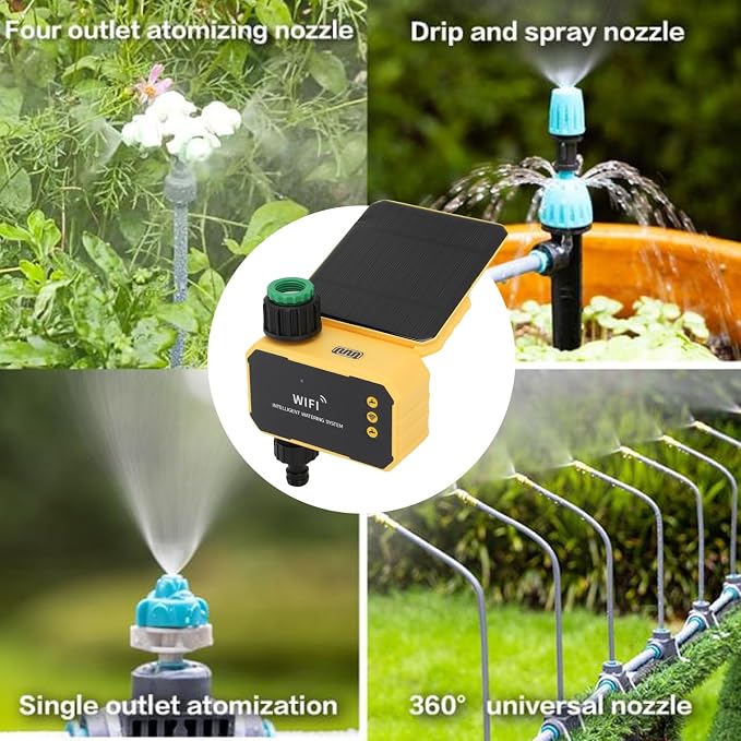 ciciglow Sprinkler Timer, Solar Single Way Valve Water Timer with Rain Delay, Automatic Watering System Digital Irrigation for Garden Courtyard