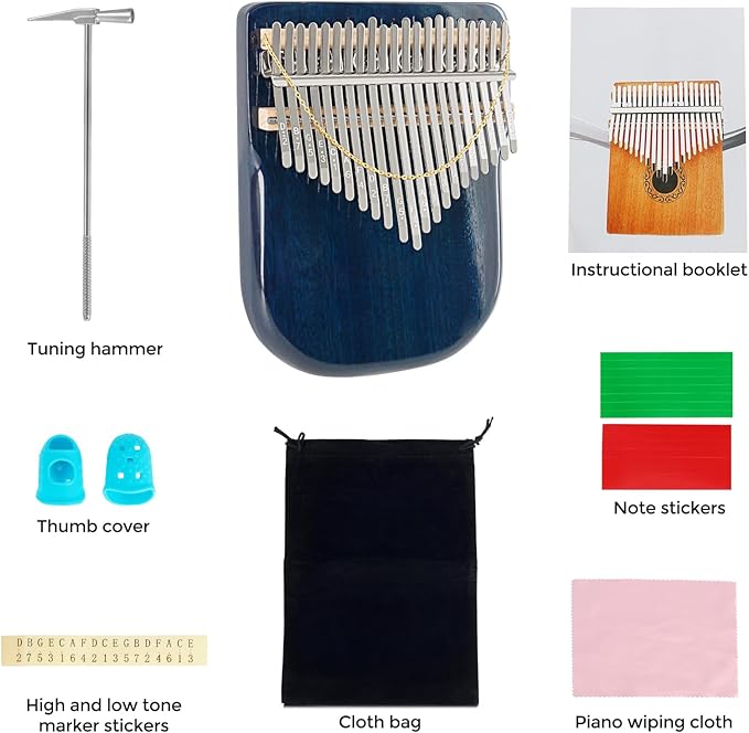 EASTROCK Karimba Thumb Piano 21 key Sapele solid wood Flat-board Portable Mbira Finger Piano with Study Instruction and Tune Hammer Wood Kalimba Gift for Adults Beginners Professiona