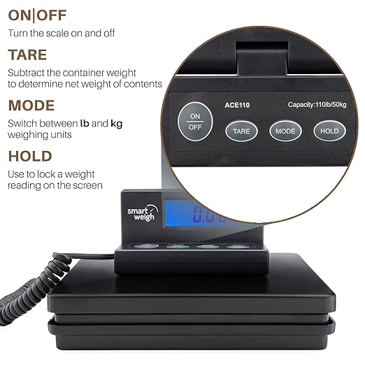 Smart Weigh Digital Postal Shipping Scale, 110lb/50kg to 0.1oz/2g Precision, Hold Function, Separate Wall-Mount Screen, AC Adapter & Batteries Included
