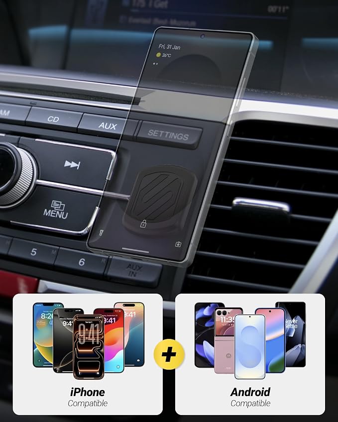 Scosche MagicMount Flush Extra Strength Magnetic Car Mount for Dashboard and Flat Surfaces, Low Profile Car Cell Phone Holder with Thick Metal Plate, Compatible with iPhone and Android, Not MagSafe