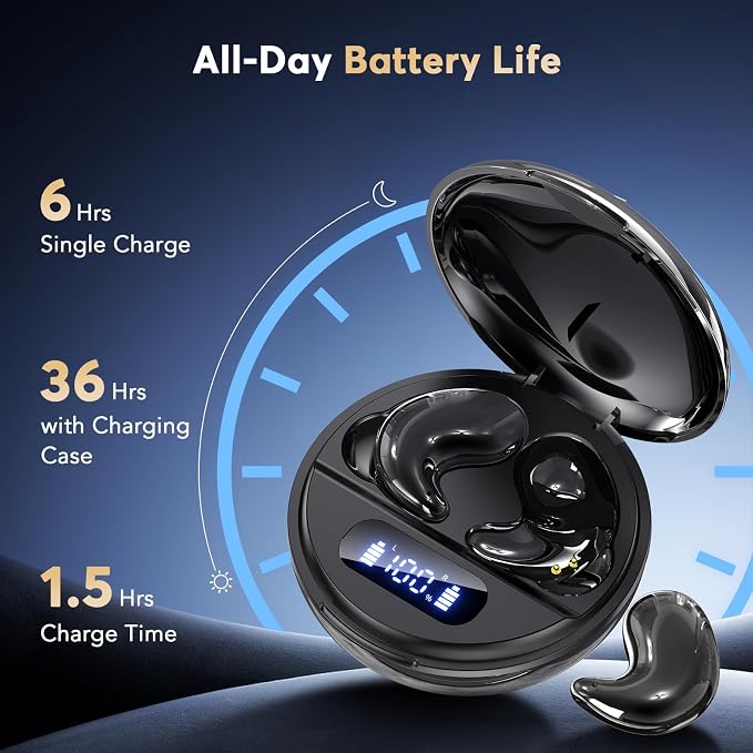 Sleep Earbuds for Side Sleepers, Invisible Flat Bluetooth Sleeping Earbuds, Zero Pressure White Noise Sleep Headphones, No Lights or Alerts, Tiny Hidden Earbuds for All Night Undisturbed Sleep