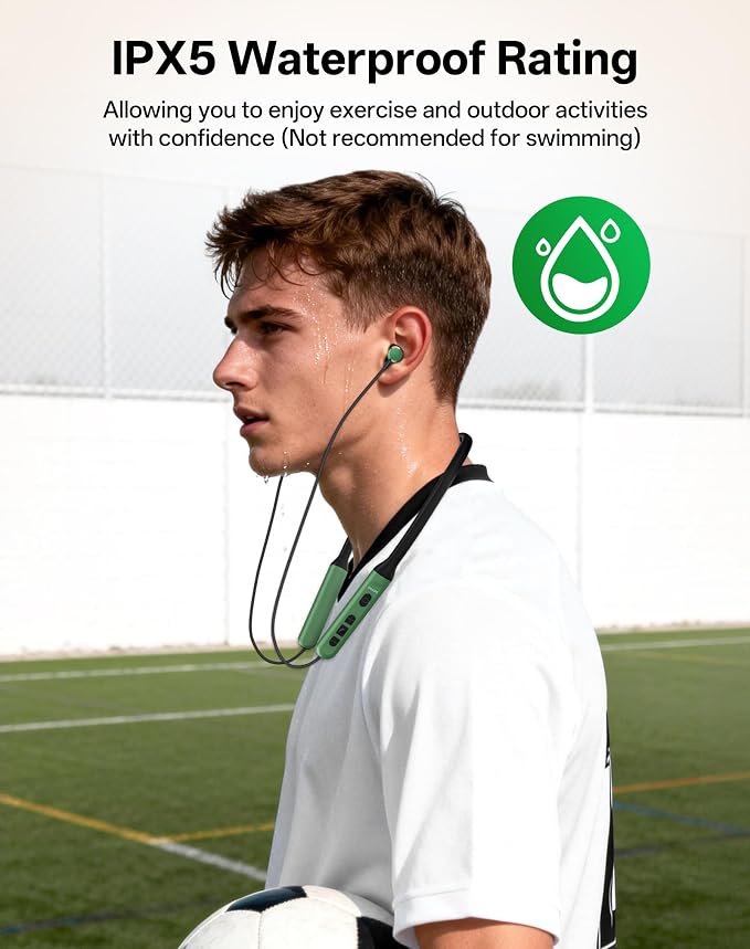 Neckband Bluetooth Headphones, Wireless Bluetooth 6.0 Earbuds with Microphone, Comfortably Light, Deep Bass Earphones 35H Playtime, IPX5 Waterproof, Magnetic Headset for Workout (Olive Green)