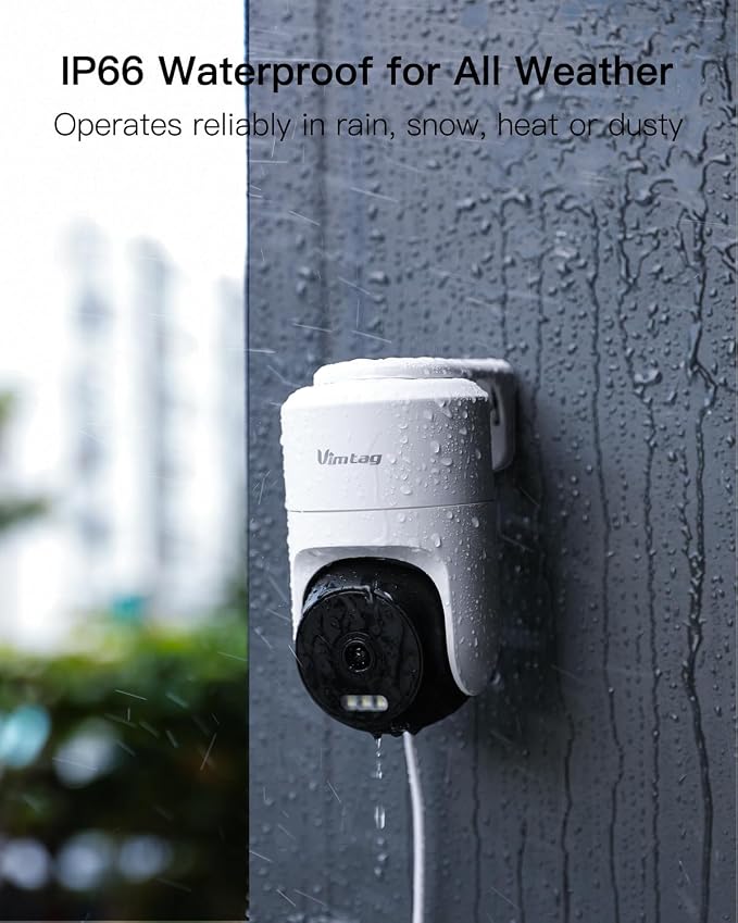 VIMTAG Pan/Tilt Outdoor Security Camera, 2.5K 4MP WiFi Home CCTV Camera, 360° View & Motion Tracking, Color Night Vision, 2-Way Audio, AI Detection Alarm, IP66, Cloud & SD Card Storage, Works w/Alexa