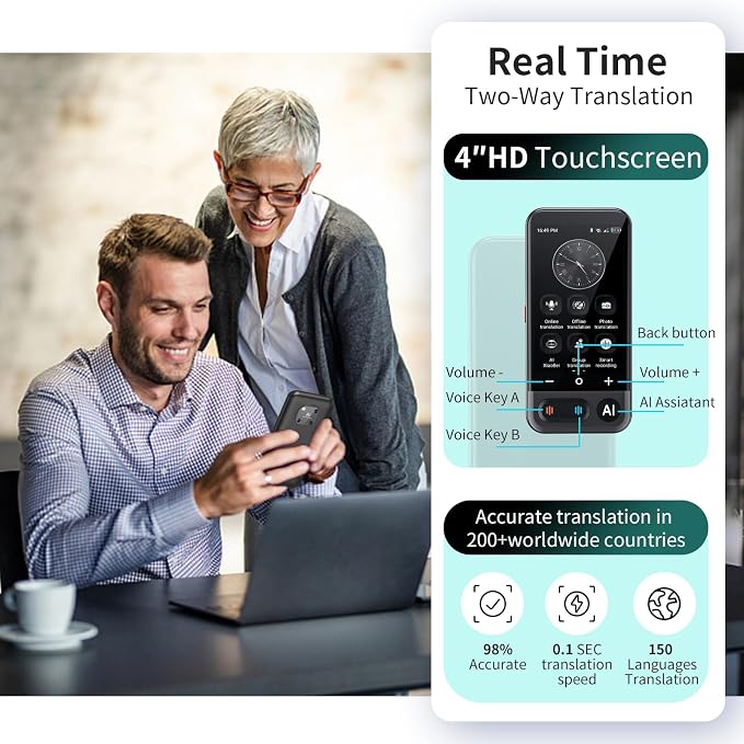 Language Translator Device No WiFi Needed, 2026 Upgraded AI Translator Support ChatGPT,150+ Languages Instant translator Support Offline/Recording/Photo/Voice Translation Real Time for Travel Business