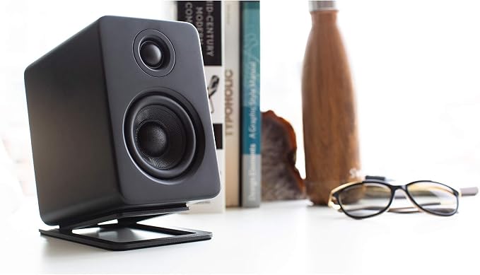 Kanto S2 Tilted Desktop Speaker Stands for Small Speakers & Compact 2”-3” Studio Monitors | Supports 6 lbs | Damping Foam Padding | Black, Pair