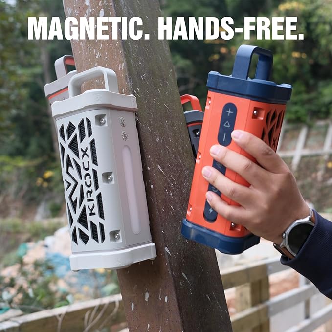 TRAVOR Magnetic Outdoor Bluetooth Speaker Portable, 45W, Deep Bass, Rugged All-Aluminum Metal Body, IP68 Waterproof, Wireless TWS Pairing for Camping, Beach, 25Hrs of Playtime (Blaze Orange)