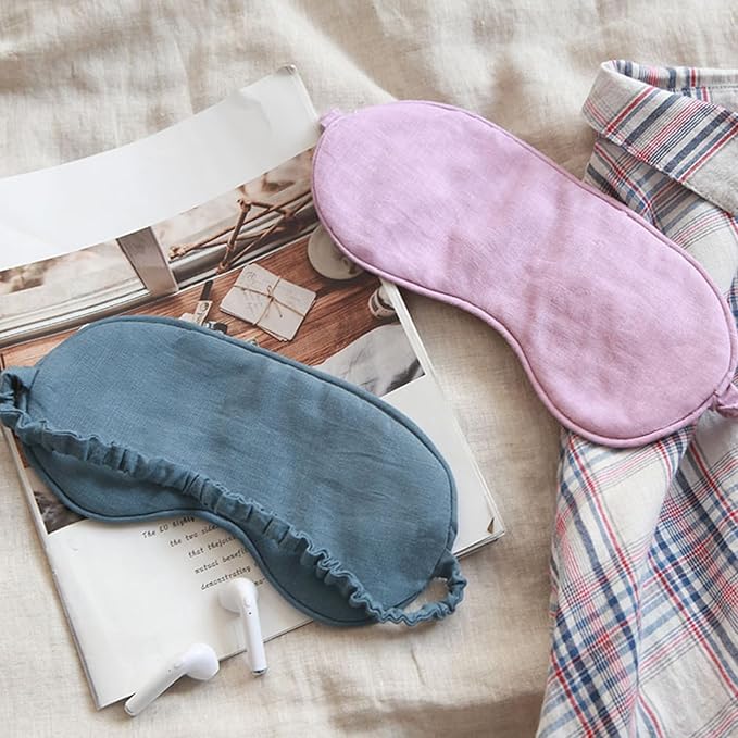 100% Pure Linen Sleep Mask Blackout Eye Mask for Sleeping, Eye Cover with Adjustable Strap - Organic Cotton Core Linen Eyes Mask Breathable for Travel - Gift for Women Men (Bleached Color)