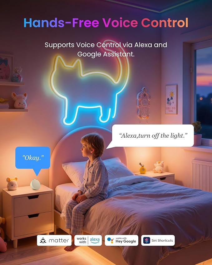 SwitchBot RGBIC Neon Rope Light, 5M Matter-Certified Neon Strip Lights Works with Apple Home, Alexa and Google Home, 16 Million Colors, Music Sync, Scene Modes, LED Neon Lights for Bedroom, Wall Decor