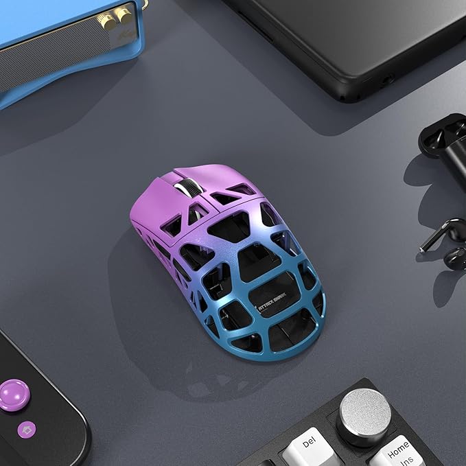 R3 46g Superlight Magnesium Alloy Wireless Gaming Mouse, BT/2.4Ghz/Wired Computer Mouse, 8000Hz Wireless Polling Rate, PAW3395 26K DPI Sensor, Programmable Mice, PC/Laptop/Mac (Purple&Blue)