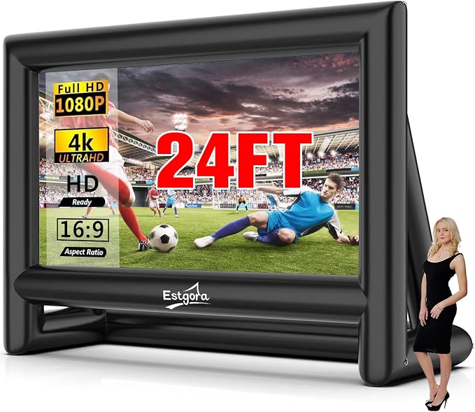 Estgora 24FT Inflatable Movie Screen, Inflatable Projector Screen for Outside, Blow Up Projector Screen with Air Blower,Front & Rear Projection Screens for Outdoor Movie Night Backyard Pool Party Fun