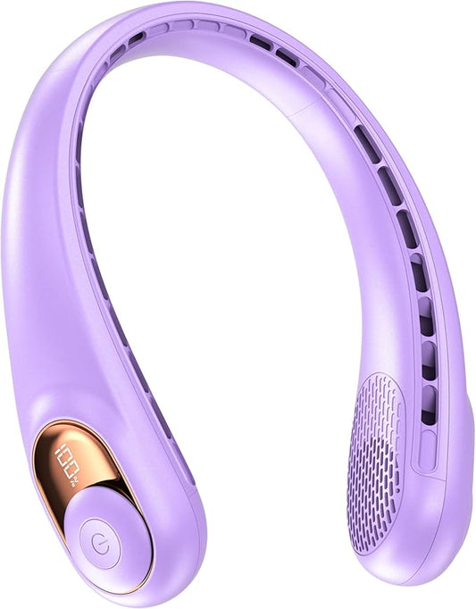 KIDEE Neck Fan, Bladeless Neck Fans Portable Rechargeable, Upgrade 360° Airflow, 3 Speeds, Headphone Design, 4000mAh Battery Operated Personal Wearable Fan Hands Free for Travel Indoor Outdoor