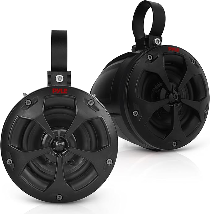 Pyle 4" Off-Road Bluetooth Waterproof Speakers -800W Peak Power Amplified Speaker System for ATV/UTV, Golf Cart, Boat, Aux Input Jack, for use w/All 12V Vehicles - PLUTV43BTA, Black