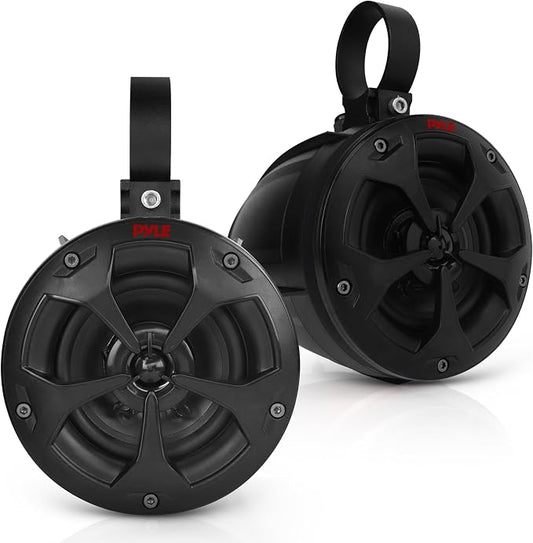Pyle 4" Off-Road Bluetooth Waterproof Speakers -800W Peak Power Amplified Speaker System for ATV/UTV, Golf Cart, Boat, Aux Input Jack, for use w/All 12V Vehicles - PLUTV43BTA, Black