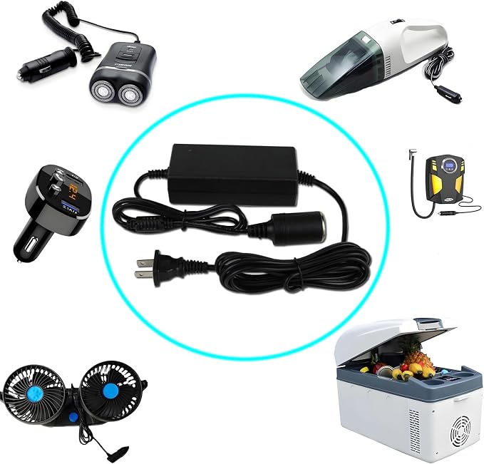 12V 5A Car Power Adapter ，Power Adaptor Plugs into Outlets，Power Supply Adaptor for Coleman Thermoelectric Hot/Cold Cooler，for Camping Home Office Dorm or Vehicle Use，with Male to Male Extension Cord