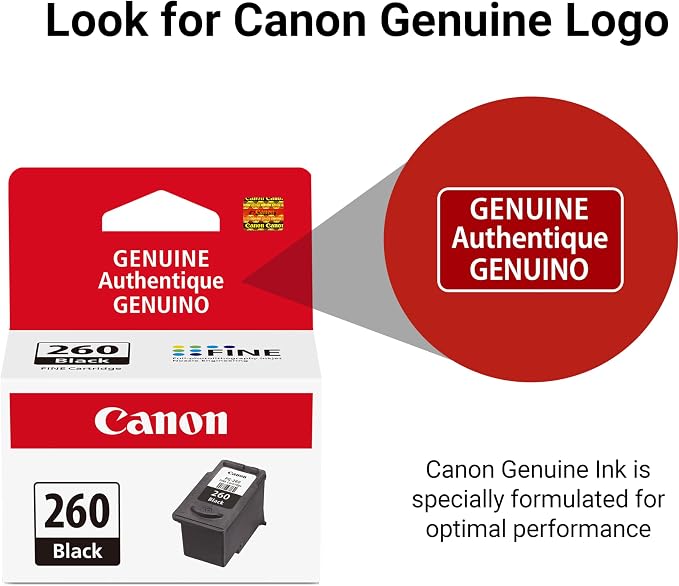 Canon PG-260 Genuine Black Ink Cartridge, Compatible with TS5320/6420/6420a,TR7020/7020a (Pack of 2)