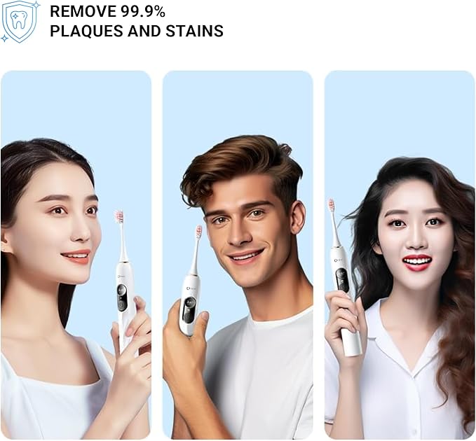 Reva V3 Sonic Electric Toothbrush for Adults, Dual Display, 5 Modes, 200-Day Battery, 4 Brush Heads, IPX7 Waterproof (White)