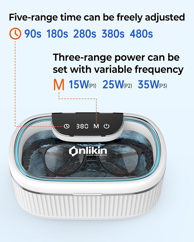 45KHz Ultrasonic Jewelry Cleaner, 5 Timer & 3 Power Modes, 35W Retainer Cleaner for Jewelry, Eyeglasses, Rings, Watch Strap, Dentures - Quiet <38dB, 20oz, 304 Stainless Steel (Ceramic White)