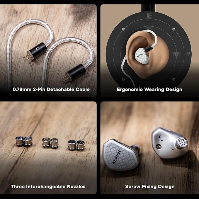 Linsoul Kefine Klean in Ear Monitor,10mm DLC Diaphragm Dynamic Driver HiFi Earphones,Wired Gaming Earbuds,Replaceable Nozzles,Detachable Silver-Plated Cable for Audiophile (with Mic Type-C, Silver)