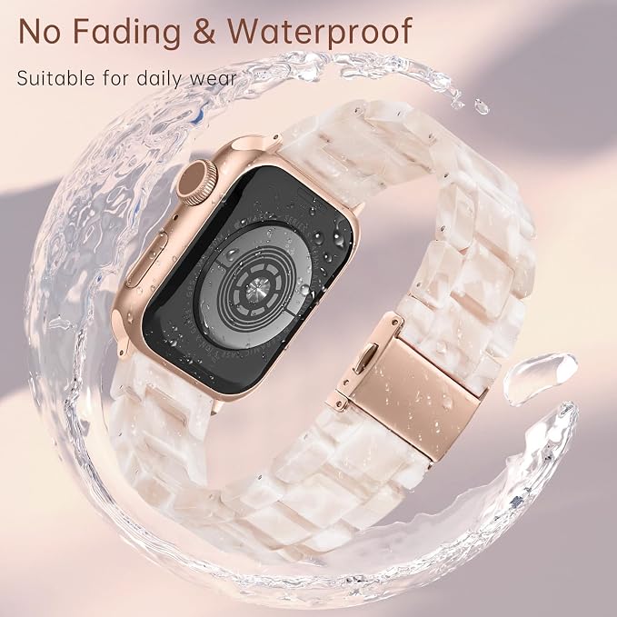 V-MORO Lightweight Resin Bands Compatible with Apple Watch Series 11/10/9/8/7 Band Rose Gold Stainless Steel Buckle Fashion Strap for iwatch Series SE/6/5/4/3/2/1(Pink Tan,42mm/41mm/40mm/38mm)