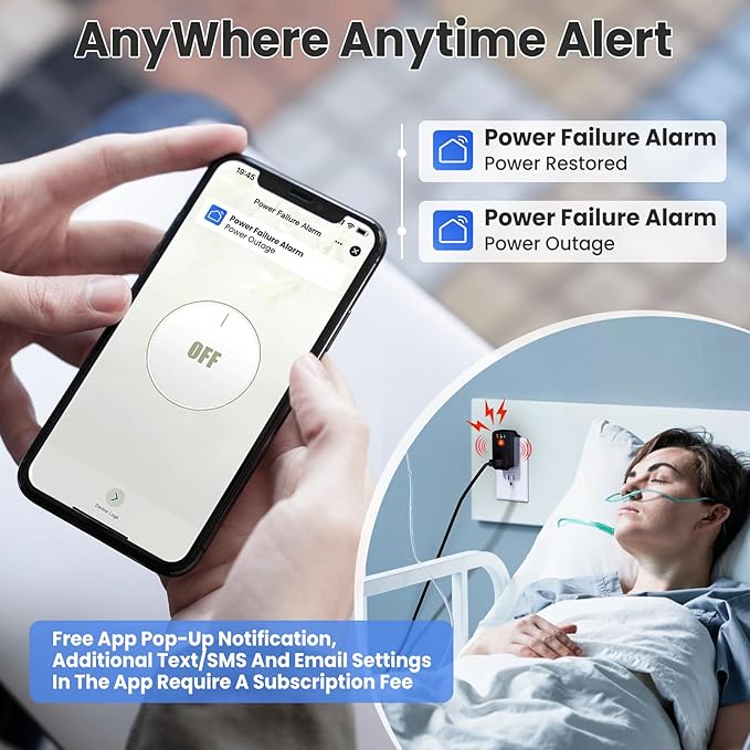 Power Failure Alarm WiFi, Smart Power Outage Alarm with App Notifications, Mini Size Freezer Alert with Loud 110dB & LED Indicator & Voltage Detection, Home Power Monitor for GFCI Trips, Sump Pump ﻿
